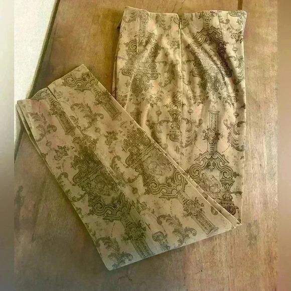 La‎ Vore Vintage Womens Tan Side Zip Flat Front Asian Print Suede-Like Pant Sz8 - Picture 1 of 13